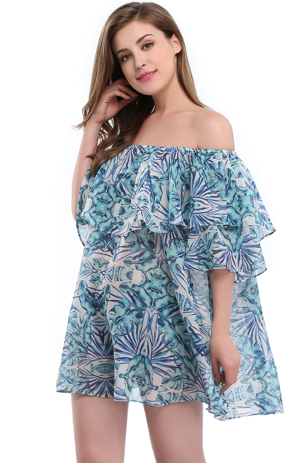 F4644 off shoulder Printing beach  dress